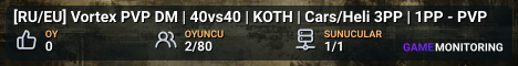 [RU/EU] Vortex PVP DM | 40vs40 | KOTH | Cars/Heli 3PP | 1PP - PVP