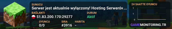 Serwer jest aktualnie wyłączony! Hosting Serwerów Minecraft - www.MineHost.pl